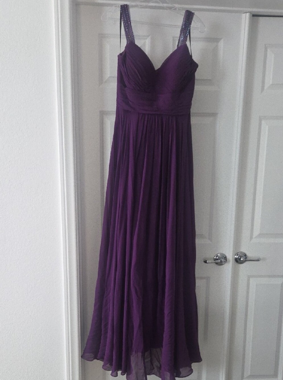 Cinderella Deep Purple Bridesmaid Dress with Sequin Straps